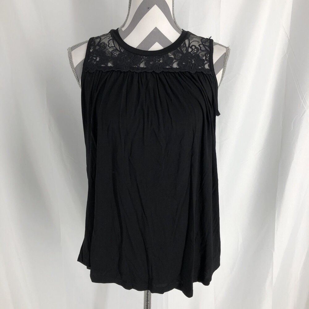 Miss Sparkling Black Lace Yoke Tank Small